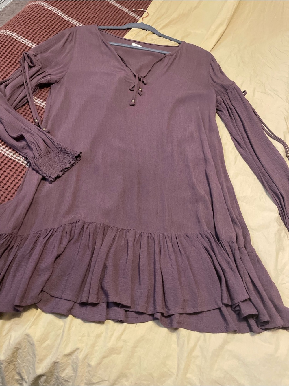 O'Neill Mauve Long-Sleeve Ruffle-Hem Peasant Tunic DRESS 🤎